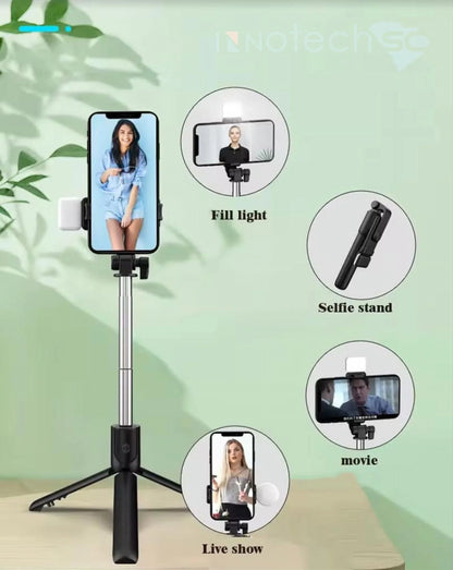 Selfie Stick Tripod with Light, 27'' Selfie Stick with Wireless Remote, Portable Phone Tripod Compatible with Iphone 15 Pro Max/15/14 /13, Samsung Android Smartphone